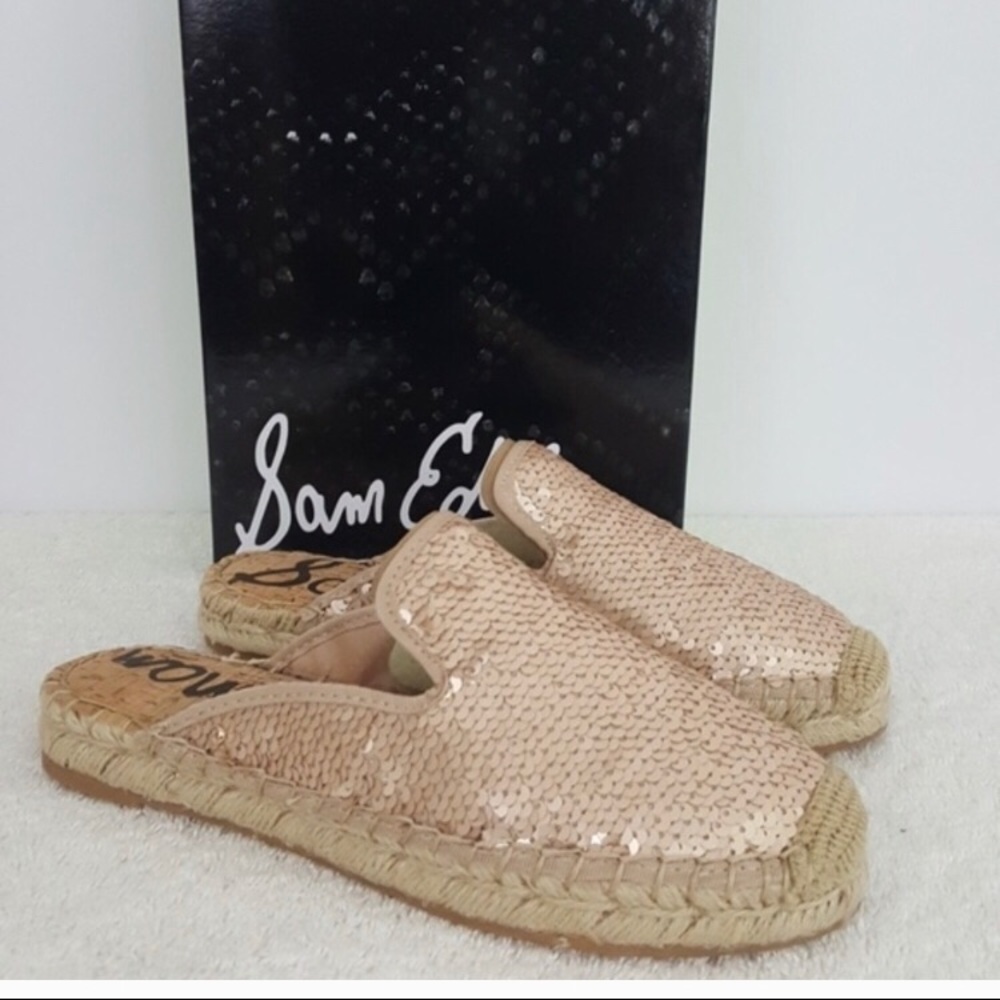 Sam edelman pink gold sequin mules